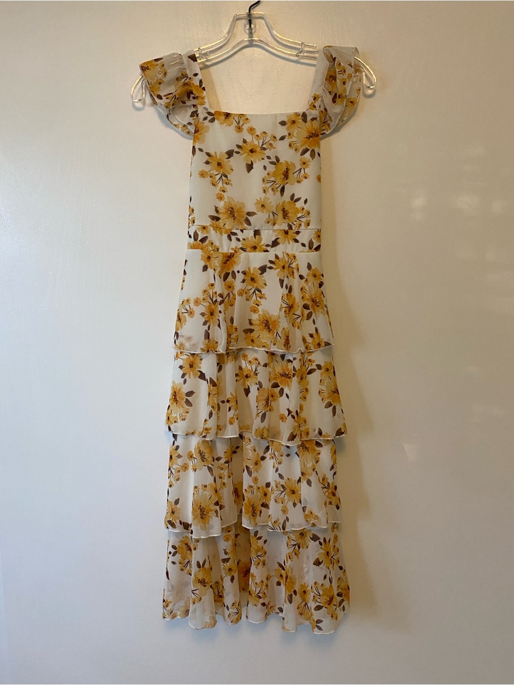 Speechless Cream and Yellow Floral Tiered Dress for Girls